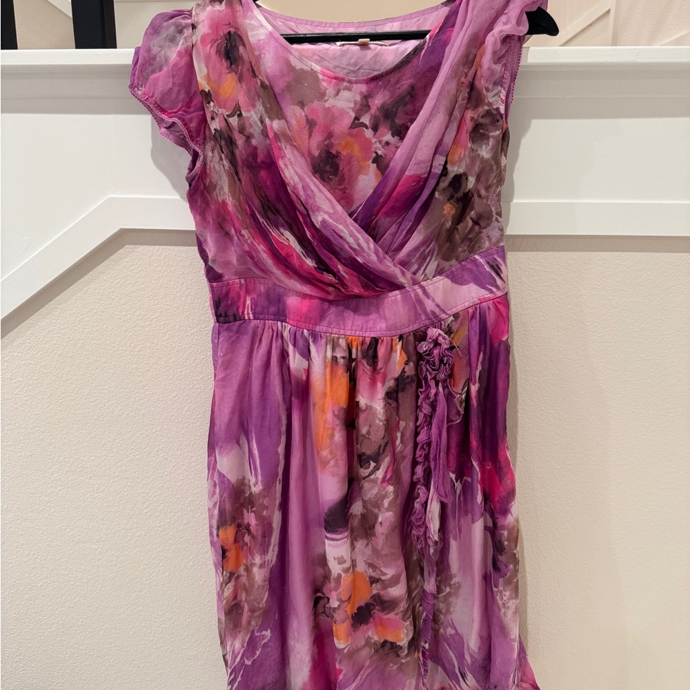 100%silk Floral Pink and Purple Dress